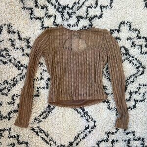 Women’s Lulus Sheer Passion Brown Sheer Lace Long Sleeve Top New With Tags Large